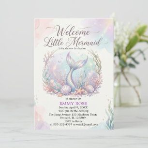 Mermaid pink aesthetic baby shower invitation