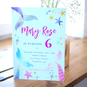 Mermaid Pink Blue Birthday Party Invitation