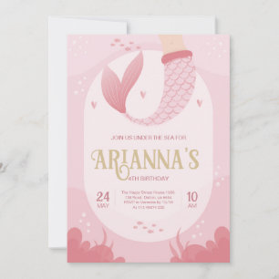Mermaid Pink Blush Invitation for Birthday Party 