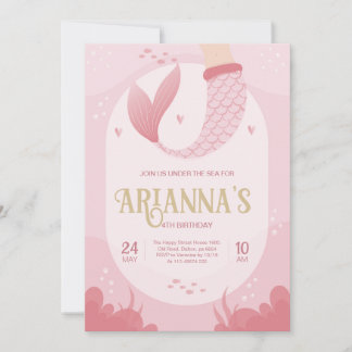 Mermaid Pink Blush Invitation for Birthday Party 