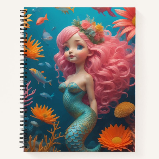 Mermaid Pink Cute Notebook (Front)
