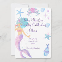 Mermaid pink girl seashells birthday invitation