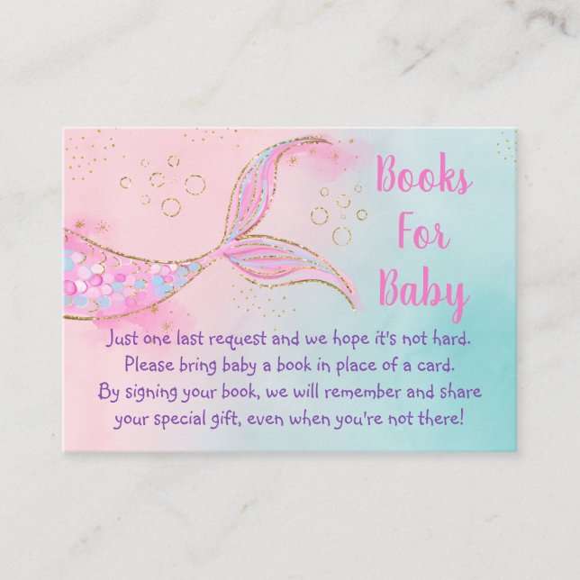 Mermaid Pink Gold Baby Shower Book Request Enclosure Card (Front)