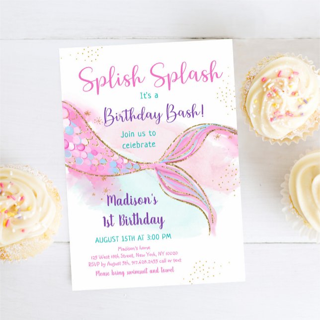 Mermaid Pink Gold Birthday Invitation (Creator Uploaded)