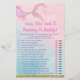 Mermaid Pink Gold Mummy Or Daddy Baby Shower Game