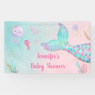 Mermaid Pink Gold Under The Sea Baby Shower Banner