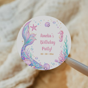 Mermaid Pink Gold Under The Sea Birthday Classic Round Sticker