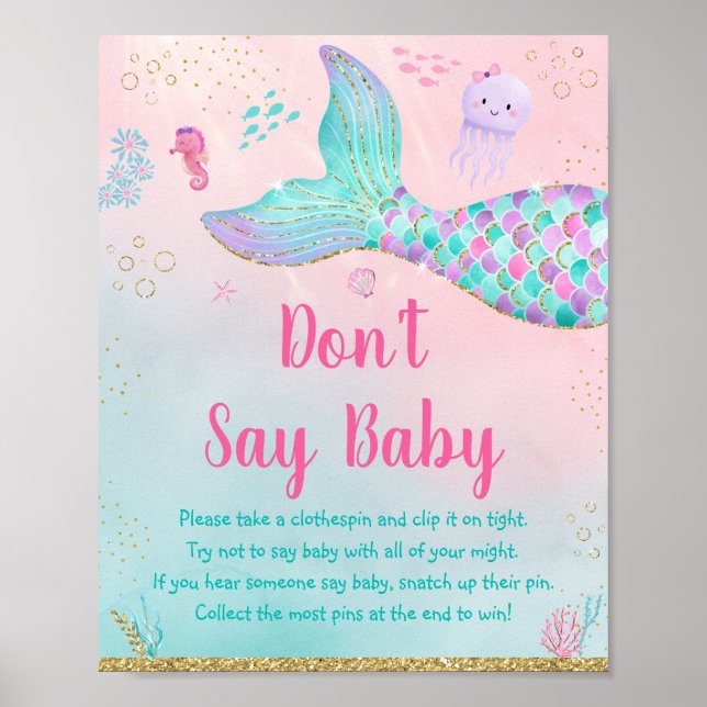 Mermaid Pink Gold Under The Sea Don't Say Baby Poster (Front)