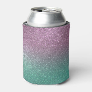 Mermaid Pink Green Sparkly Glitter Ombre Can Cooler