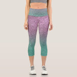 Mermaid Pink Green Sparkly Glitter Ombre Capri Leggings<br><div class="desc">This elegant and chic print is perfect for the trendy girly girl. It depicts a faux printed sparkly mermaid pink and green glitter ombre gradient. It's girly, pretty, glamorous, cute, and cool. ***IMPORTANT DESIGN NOTE: For any custom design request such as matching product requests, color changes, placement changes, or any...</div>