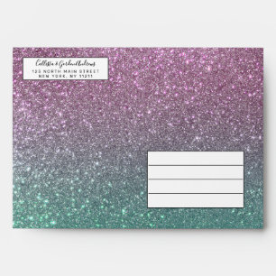 Mermaid Pink Green Sparkly Glitter Ombre Envelope