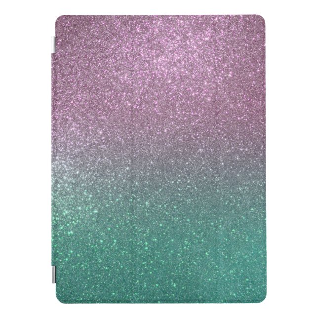 Mermaid Pink Green Sparkly Glitter Ombre iPad Pro Cover (Front)