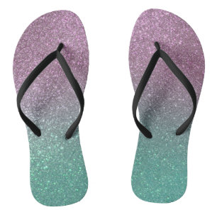 Mermaid Pink Green Sparkly Glitter Ombre Jandals