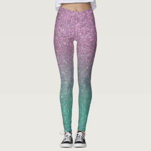 Mermaid Pink Green Sparkly Glitter Ombre Leggings