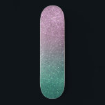 Mermaid Pink Green Sparkly Glitter Ombre Skateboard<br><div class="desc">This elegant and chic print is perfect for the trendy girly girl. It depicts a faux printed sparkly mermaid pink and green glitter ombre gradient. It's girly, pretty, glamourous, cute, and cool. ***IMPORTANT DESIGN NOTE: For any custom design request such as matching product requests, colour changes, placement changes, or any...</div>