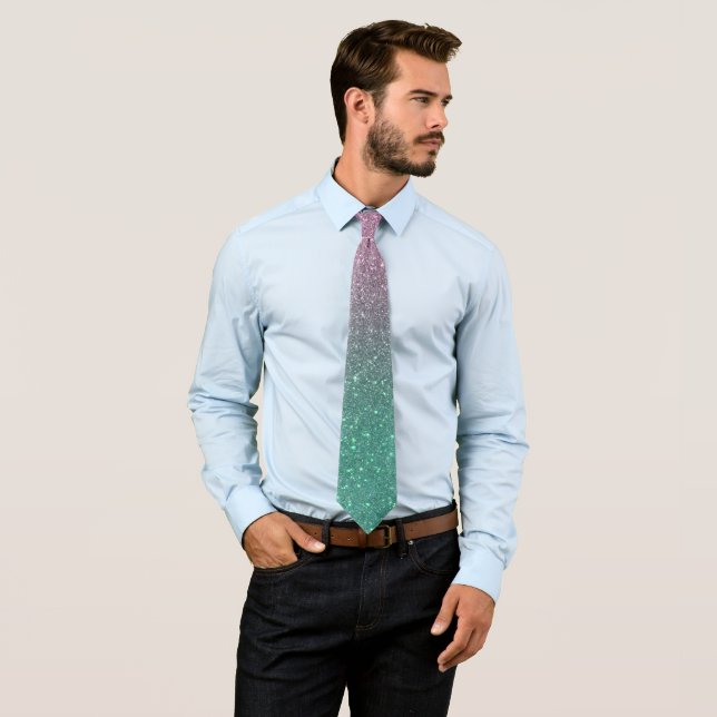 Mermaid Pink Green Sparkly Glitter Ombre Tie (In Situ)