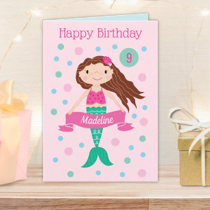 Mermaid Pink Personalised Age & Name Birthday Card