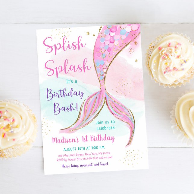 Mermaid Pink Purple Birthday Invitation (Creator Uploaded)