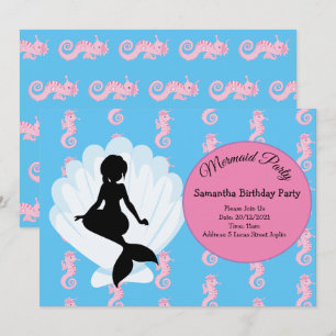 Mermaid Pink Purple Birthday Party Invitation