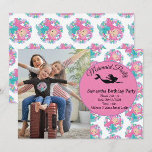 Mermaid Pink Purple Birthday Party Invitation