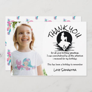 Mermaid Pink Purple Birthday Party Thank You Invitation