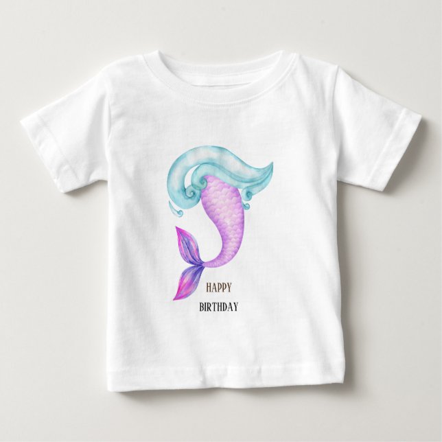 Mermaid pink purple blue birthday party  baby T-Shirt (Front)