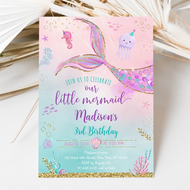 Mermaid Pink Purple Under The Sea Birthday Invitation (Creator Uploaded)