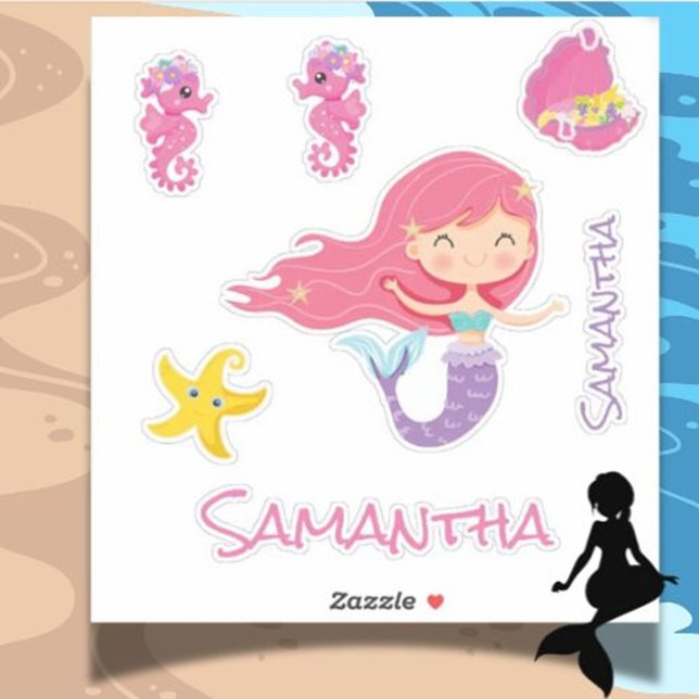 Mermaid Pink Sea friends Sticker (Brighten Up School Time with Our Pink Mermaid Sticker Collection!)