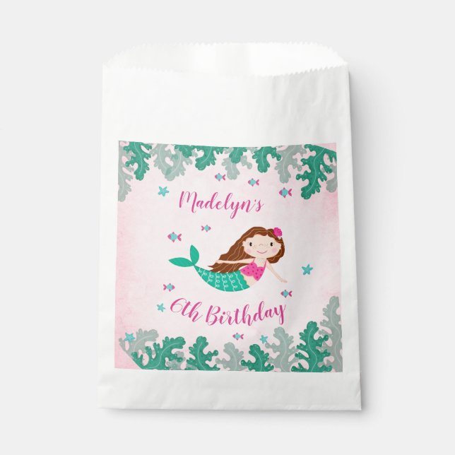Mermaid Pink Under The Sea Birthday Favour Bags (Front)