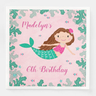 Mermaid Pink Under The Sea Birthday Napkin