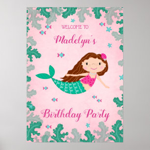 Mermaid Pink Under The Sea Birthday Poster