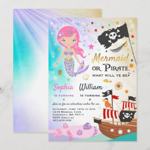 Mermaid Pirate Birthday Invitation Siblings Party