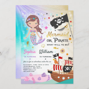 Mermaid Pirate Birthday Invitation Siblings Party