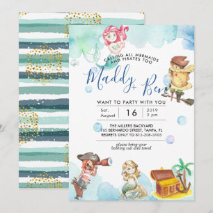 Mermaid & Pirate Joint Pool Party Invitation