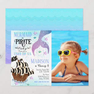 Mermaid & Pirate Party Under the Sea Birthday  Invitation