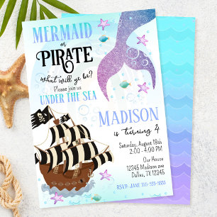 Mermaid & Pirate Party Under the Sea Birthday  Invitation