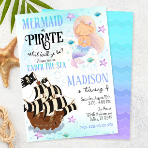 Mermaid & Pirate Party Under the Sea Birthday Invitation