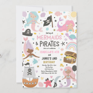Mermaid Pirate Sibling Joint Birthday Invitation