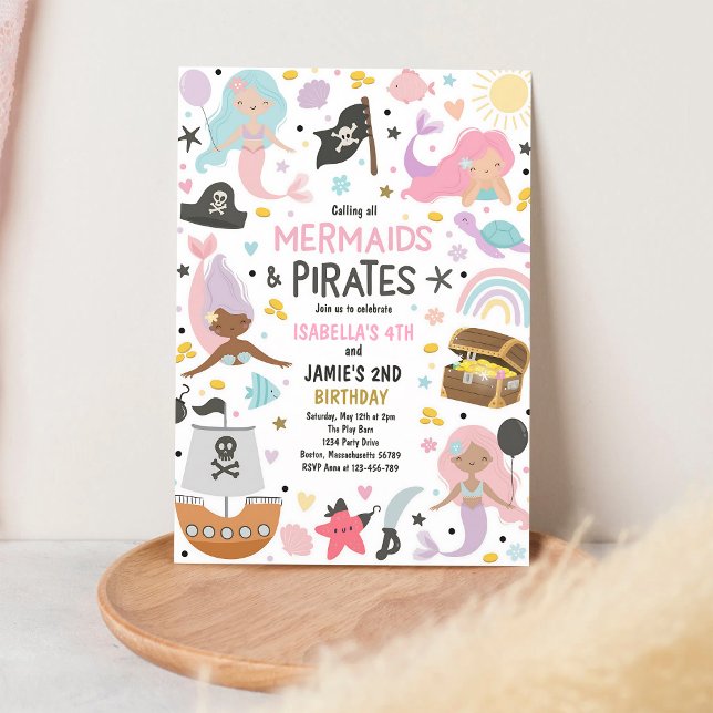 Mermaid Pirate Sibling Joint Birthday Invitation (Creator Uploaded)
