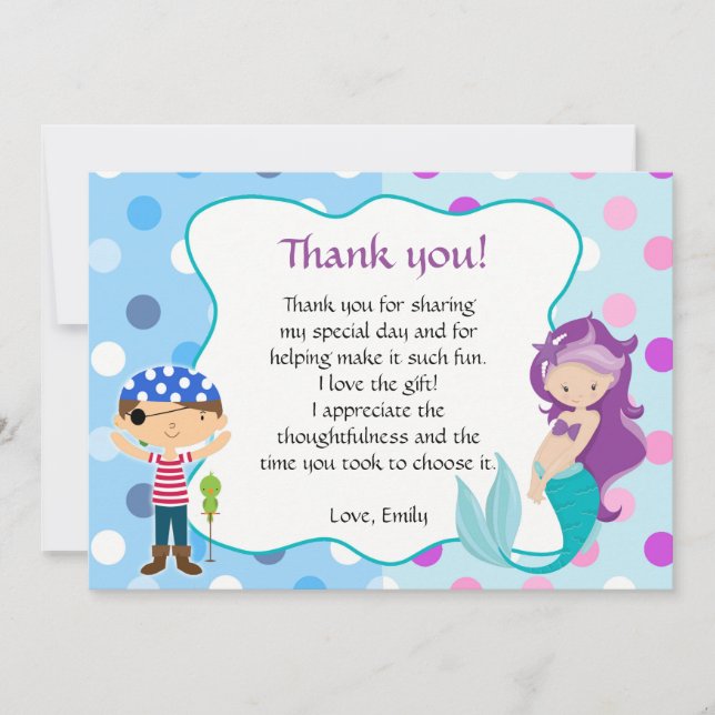 Mermaid Pirate Under The Sea Thank You Card (Front)
