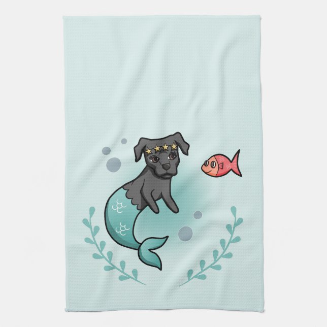 Mermaid Pit Bull Tea Towel (Vertical)