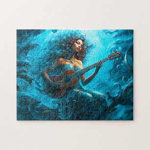 Mermaid Playing Guitar Underwater Fantasy Painting Jigsaw Puzzle