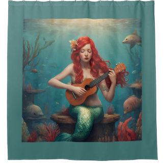 Mermaid playing the ukulele shower curtain