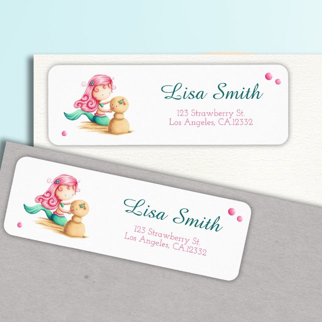 Mermaid Playing with Sand Birthday Return Address (Creator Uploaded)