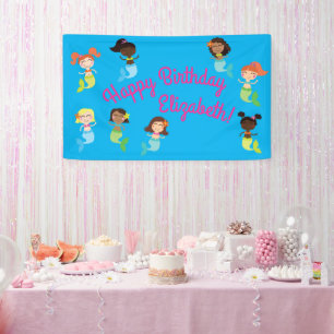 Mermaid Pool Birthday Party Kids Banner