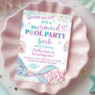Mermaid Pool party bash invitation