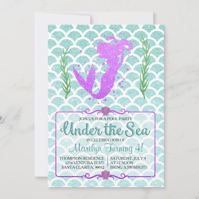 Mermaid Pool Party Birthday Invitation (Front)