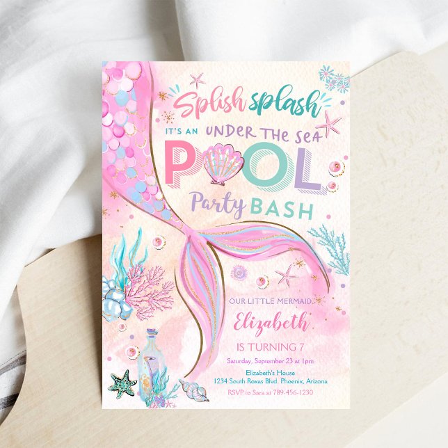 Mermaid Pool Party Birthday Invitation (Creator Uploaded)