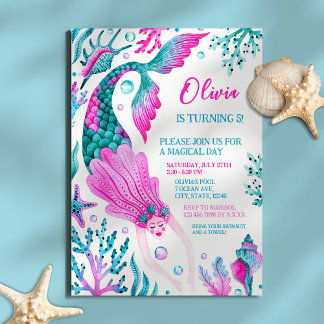 Mermaid Pool Party Girl's Birthday Party Invitation
