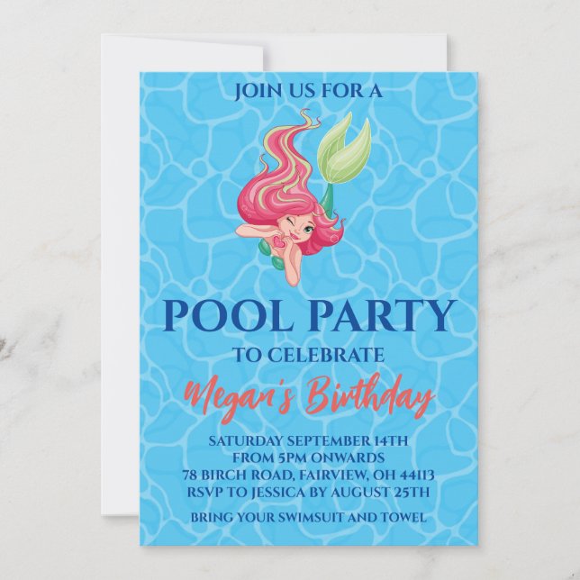 mermaid pool party invitations (Front)